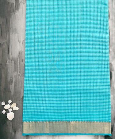Mangalgiri Handwoven Cotton Saree | Aqua | Ships from California